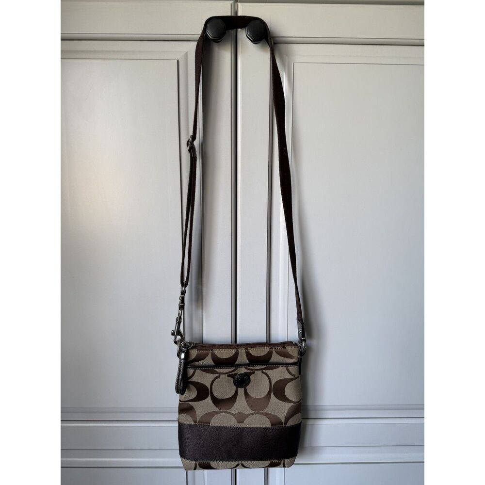 COACH Signature Monogram Brown Jacquard Canvas Crossbody File Bag - Picture 2 of 4